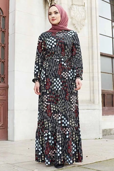 Avoxx Жени Дубай абая рокля с дълъг ръкав дълъг Макси пролет лято мюсюлманската рокля на цветя, жакард мода дама син Реколта Бохо есен
