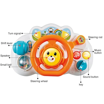 Eletric Simulation Steel Wheel Toy With Light Sound Baby Kids Musical Educational Copilot Количка Волан Вокални Играчки