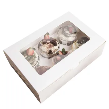 Cupcake Опаковка Кутии с Прозрачен Прозорец Бяла Хартиена Кутия с Чаша Тава за Торта за Десерт Шоколадова Обвивка Бизнес-Кутия 5-Pack