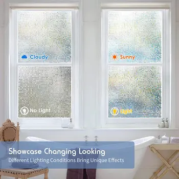 3D Rainbow Effect Window Films Privacy Decorative Film Anti-UV Non-Adhesive Static Cling Glass Sticker for Home Office Кухня