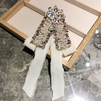Корейската Плат Вратовръзка Butterfly Crystal Перли Брошка Игла за Яка на Ризата на Genka Голям Bowkont Вратовръзка Луксозни Бижута, Подаръци за жени Аксесоари