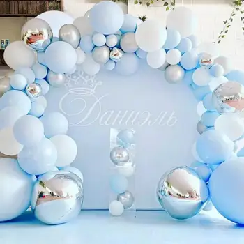 HUIRAN Blue Silver Macaron Метална Топка Венец Арка Събитие Партия Фолио Балоны Weding Рожден Ден Декор Деца, За Възрастни Baby Shower