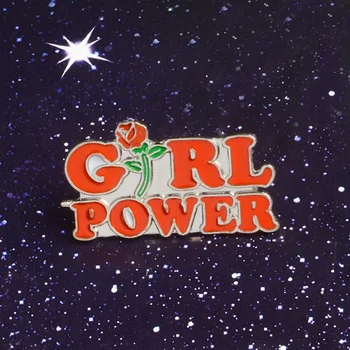 Girl Power Емайл Пин Цвете Роза с Червени букви Икона Феминизъм Бижута Пин за Жени Момиче Подарък