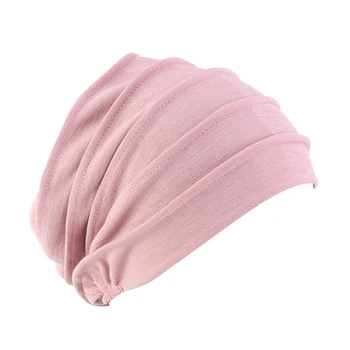 2021 Нов Еластичен Памук Тюрбан Шапка Плътен Цвят Жени Топъл Зимен Шал Качулка Вътрешна Hijabs Капачка Мюсюлманин. → Femme Wrap Head