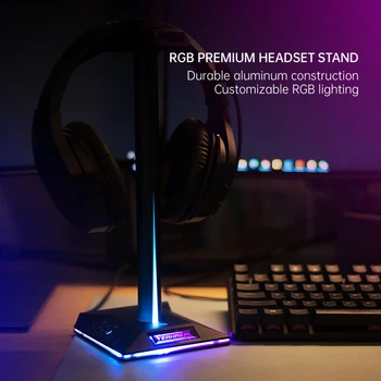Нов EB01 RGB Поставка за Слушалки Fingerprint Control Gaming Headset Тенис на Скоба на Притежателя на телефона w/3.5 мм AUX 2 USB Порта на Зарядното устройство