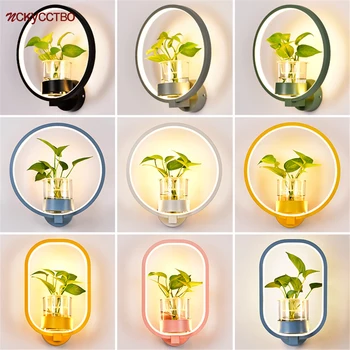 Cottagecore Art Colorful Plant Led Монтиран На Стената Лампа Със Стъклен Цветисти Гърнето Магазин Трапезария Кафе Декоративно Затемняемое Стенни Аплици Светлина
