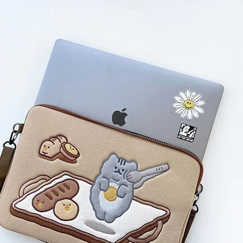 Калъф за таблет чанта за съхранение на преносим компютър за Mac, Ipad 9.7 pro 11 13 инча Карикатура тост котка ръкав подложка чанта студент момичета калъф