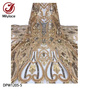 Milylace New designs Африканска лейси кърпа 5 ярда кадифе бродерия тюл лейси плат с пайети за официални рокли DPW1205