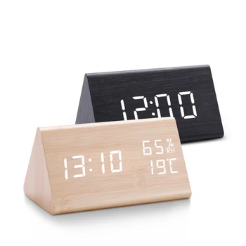 Цифров Часовник LED alarm clock, Wooden Тенис на Контрол на Звука Електронни Часовници Настолни USB/AAA Powered Desperadoes Home Decor Table