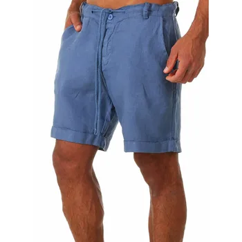 Нов 2021 Мъжки Ежедневни Мода Бельо Висококачествени Къси Ленени Обикновена къси Панталони Мъжки летни плажни дишащи ленени шорти