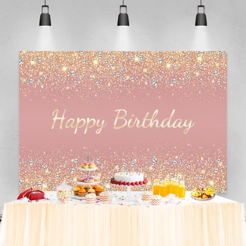Laeacco Glitters Pink Diamond Happy Birthday Party Photography Background Customized Baby Shower Photocall Background Photo Studio