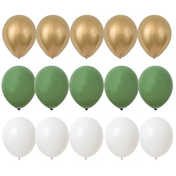15 бр. 10 инча Балон Комплект Зелено Бяло Злато Фолио Балони За Рожден Ден, Сватба, Годишнина от Джунглата Украса За Партита Стоки За Дома