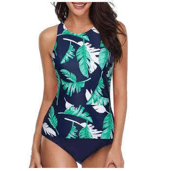 Жените Плюс Размер Танкини Комплект повдигащ Леопардовый Разпечатки От Две Части Бански Консервативен Летен Плаж, Бански костюми, Топ+шорти #3G