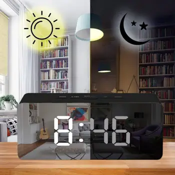 Led Digital Alarm Clock Огледало Wake Up Настолни Часовници Светлина Много Време, Температура Повторение Дисплей Домашен Маса Бижута Часовници
