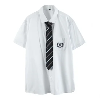 Dk Uniform College Style Мъжки с Къс ръкав Бродирана Бяла Риза Корейски Стил Casual All-match Jk Двойка Риза