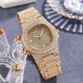 Луксозни Часовници за Мъже Full Iced Out Gold Watch Men Кристал Китката гледате Уникални Диамантени Часовници, Подарък за Мъже Relojes Para Mujer