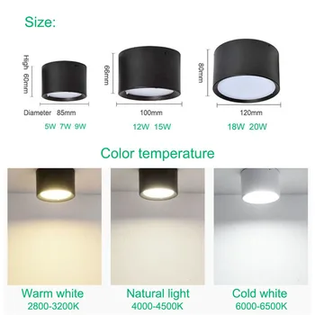 LED downlight тавана лампа dimmable 5W 7W9W12W15W Nordic surface mounted LED spotlight, вътрешно осветление на хола и спалнята.