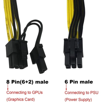HOT-6 Pack 6 Pin Male To 8 Pin (6+2) Male PCIe Power Adapter Cable PCI Express Extension Cable for Video Graphics Card 30см