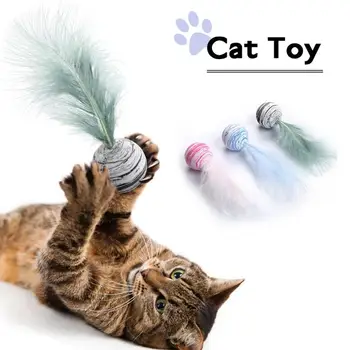 Cat Toy Star Ball Plus Feather EVA Материал Light Foam Топка Throwing Toy Смешни Interactive Plush Toy Stick Feather Палки Supplies