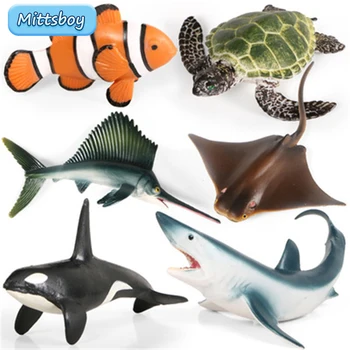 Моделиране на Морски живот на Животните Зоопарк Модел Играчки Набор от Морска костенурка акули, Калмари Фигурка Познание Забавни Играчки за Деца, Играчки