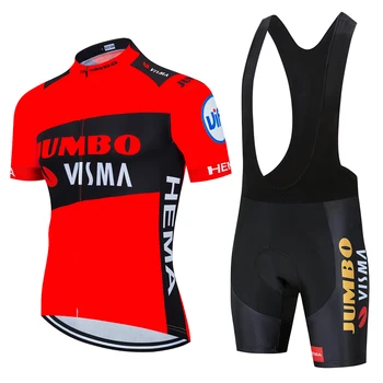 Колоездене Джърси Комплект 2021 Jumbo Visma Pro Summer Cycling Set Колоездене Потници Дишаща МТБ Велосипедна Облекла Трико Ropa Ciclismo