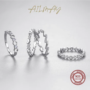 Ailmay Solid 925 Sterling Silver Stackable Simple Сърце Rings Модни Фини Пръстени За жени, Бижута Изявление Подарък