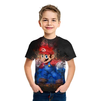 Марио аниме summer new children ' s cotton T-shirt Европейските и американските момчета и момичета свободни блузи с къс ръкав