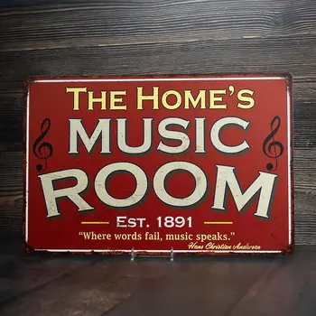 Червени Метални Табели Музикална Стая Знак на Стари Консервени Изкуството на Стената Песни де Инструмент Китара Пиано на Въздуха Плака Украса 20X30cm