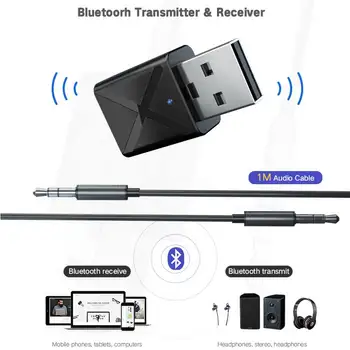 Безжичен Bluetooth-съвместими 5.0 Аудио Приемник Предавател Мини Стерео AUX вход RCA USB, 3.5 мм Жак Музикален Адаптер За ТЕЛЕВИЗОР, КОМПЮТЪР Комплект за Кола