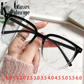 Извънгабаритни Готови Очила За Късогледство На Жените И Мъжете Квадратна Късогледство Eyewar Рецепта Черни Очила Ясно -1.0 1.5 2.0 2.5 5.0 5.5 6.0