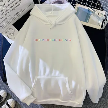 Kawaii Women Pink Аниме Clothes TREAT People WITH KINDNESS Printing Hoodies Clothes Harajuku Върховете Streetwear Indie Estetic