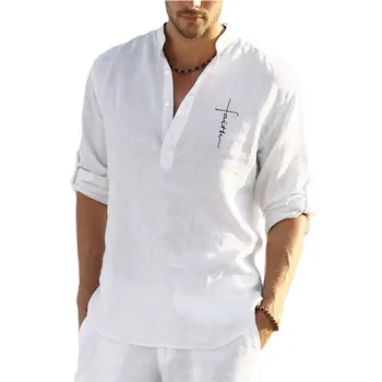 2021 лято нова мъжки ежедневни памучни и бельо дълга бродирана риза памучен и бельо свободна ежедневни красива мъжка риза