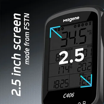 C406 Велосипеден Компютър, Безжичен GPS за измерване на Скоростта на Километража 2,5 Инча Синхронизация Magene Сензор Ритъм, Водоустойчив Колоездене на Велосипед Хронометър