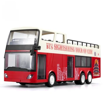 2021 Travel Bus Alloy Model 1:18 Високоскоростни Състезателни коли Двуетажен автобус Модел Sound Light RC Bus sightseeing Boys Toys
