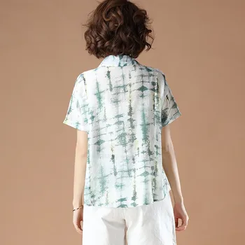 Плюс Размер Дамски Летни Ежедневни Ризи Нов 2021 Корейски Прост Стил Ретро Принт Свободни Дамски Блузи с Къс Ръкав Тениски B098