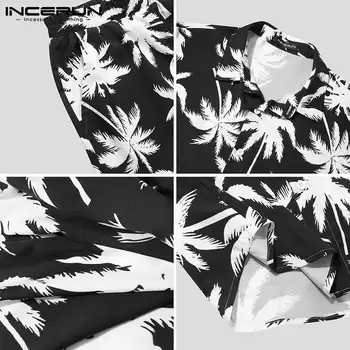 INCERUN Men Printed Sets Градинска Дрехи С ревери на Ризата С Къс Ръкав Плажни Шорти Дишаща Почивка Ежедневни Летни мъжки Хавайски костюми