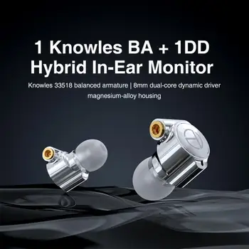 Hi-FI 1BA+1DD Hybrid (Ноулс 33518,8 mm Dynamic) In-ear Earphone Drive, HIFI Bass Metal 