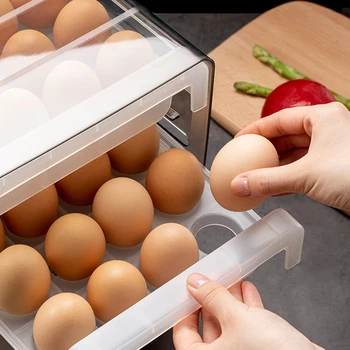 Яйце Кутия За Съхранение На Притежателя Организатор Кухня Правоъгълен Хладилник Двойна Кутия Тип Пластмасови Прозрачни Яйца Багажник Контейнер