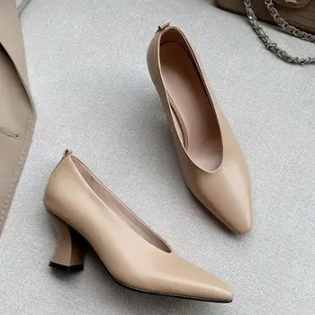 KemeKiss Размер 32-43 Дамски обувки на Висок ток От естествена кожа Странен ток Женски обувки-лодка Модни готини обувки Дамски обувки За партита
