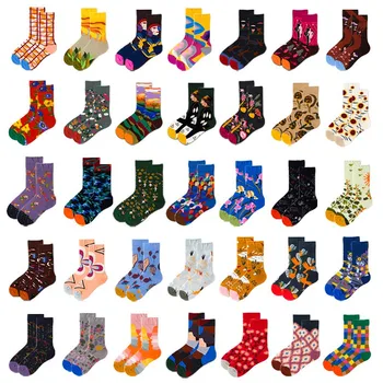 Нова Мода Унисекс Творчески Harajuku Смешни Чорапи Изкуство Абстрактна Живопис С Маслени Бои Чорапи Френски Стил На Жените И Мъжете Дивертидос Щастливи Чорапи