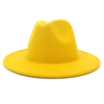 Унисекс Вълнен Фетр Джаз Филц Шапки Плътен Цвят Еднопосочна Елегантен Мъжки Дамски широка периферия Панама мека мъжка шапка Шапка на едро