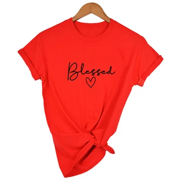 Blessed Letter Printed T Shirt Women Summer Short Sleeve Christian Tshirt 90s Aesthetic Faith Върховете Jesus Tees Camisetas Mujer