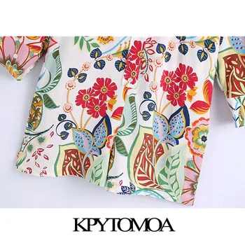 KPYTOMOA Women 2021 Chic Fashion Извънгабаритни Костюми с флорални принтом Vintage с дълъг ръкав копчета женски тела Mujer