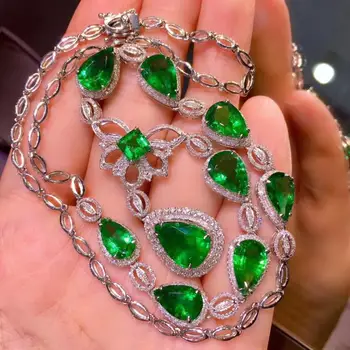 DIWENFU Real S925 Сребро Emerald Висулка Луксозни Бижута Дизайнери Капка Вода Бохемия Смарагд Бижута Окачване Жени