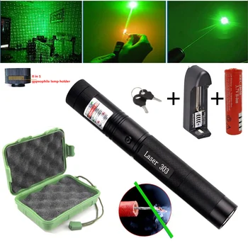 8000 м зелен лазерен прицел червен лазер 303 показалеца обзавеждане висока мощност регулируем фокус светлинна писалка лазерен лъч включително батерия 18650