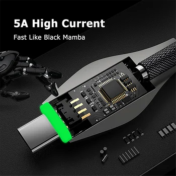 Black Mamba 5A Fast Charging Кабел 1M 2M 3M Data Cord For iOS Micro Type C Charger Тел Adapter For iPhone, Samsung, Huawei, Xiaomi