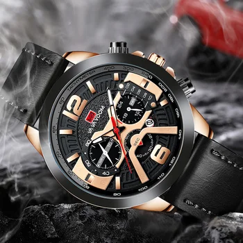 Top Brand Luxury Brown Leather Sport Waterproof Casual Men Wristwathes Military Clock Fashion Хронограф Ръчни Часовници за мъже