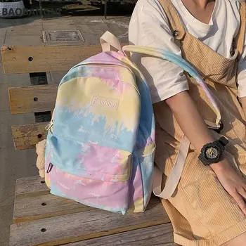 Нов Женски Раница Вратовръзка Боядисват Mixed Color Women Shoulder Bag Fashion School Bag For Тийнейджърката Момиче Backpacks Travel Bag