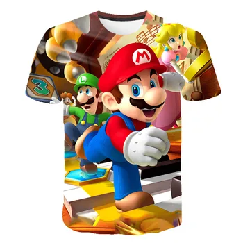 4-14T Boy T Shirt SuperMario Print Clothes Girls 3D Polyester Смешни T-Тениски Costume Children 2021 Summer Clothing Kids Baby Tee