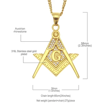 TBTK Small&Large Sizes Freemason With Eye of the Providence с Висулка Колие Злато от Неръждаема Стомана Ретро Класически Бижута Унисекс Готино